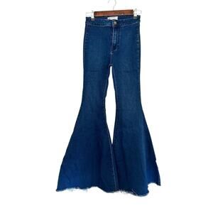 Free People Women’s Jeans 24 Extra Flare High Waist Retro Blue Denim Distressed